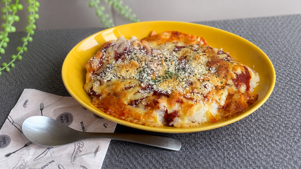 柔らかいご飯をドリアに変身させます